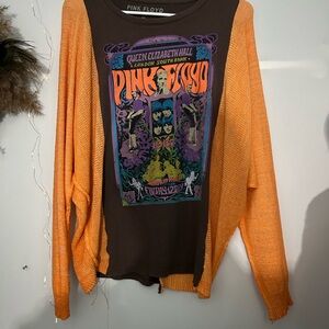 Pink Floyd Graphic Tee with Orange Cardigan